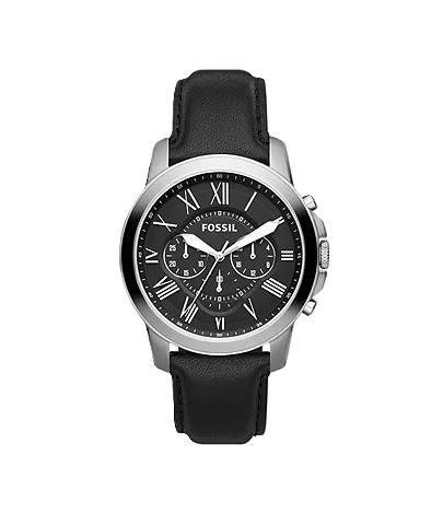 Fossil Grant Leather Belt Black Silver Watch